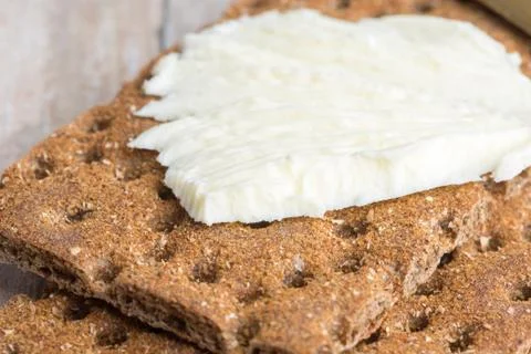 Dry rye crisp bread and butter Stock Photos