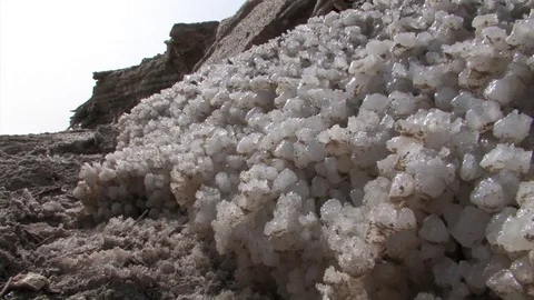 Dry Salt crystals chunks at Dead Sea beach Vidéo 81500484