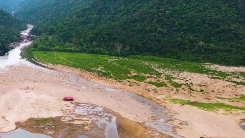 Dry season river bed under Bichanakandi Meghalaya khasi hills in Sylet Stock Footage 346511316