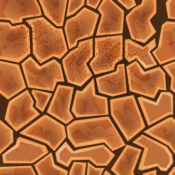 Dry soil seamless texture, vector cracked desert ground pattern, game drought Illustrazione stock