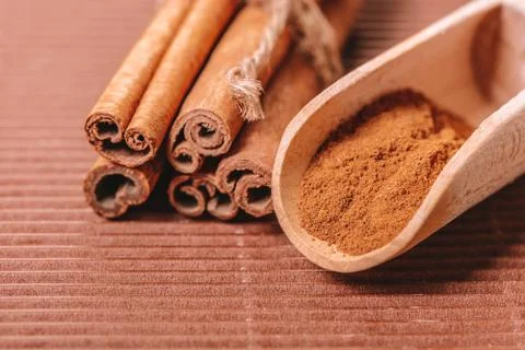 Dry spice cinnamon closeup Stock Photos