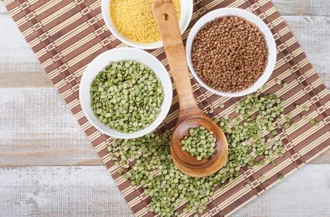 Dry split green peas Stock Photos