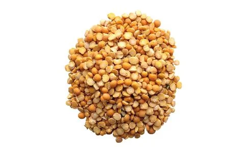 Dry Split Yellow Peas isolated on white background. Pile of yellow dried peas. Stock Photos