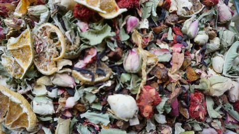Dry teas - drinks - colored Foto stock