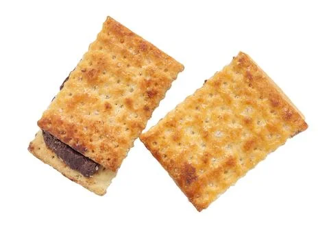 Dry thin chocolate crispy crackers or crispy cookies with chocolate filling Stock Photos