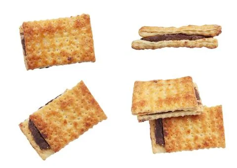 Dry thin chocolate crispy crackers or crispy cookies with chocolate filling Stock Photos