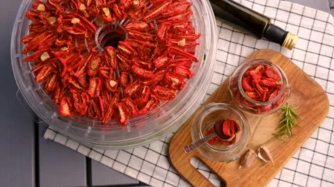 Dry tomatoes in a dryer. Selective focus. Stock Footage 259815622