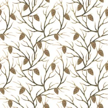 Dry tree branches and triangular cones. Brown intertwining branches. Stock Illustration