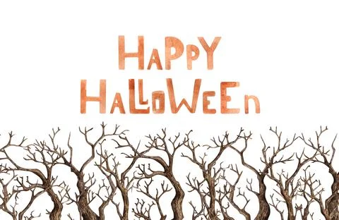Dry tree branches border with text watercolor Illustrazione stock