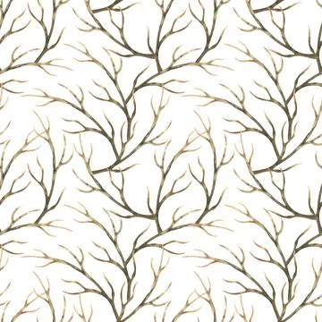 Dry tree branches. Brown intertwined branches. Watercolor seamless pattern. Stock Illustration