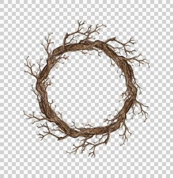Dry tree branches frame wreath watercolor Stock Illustration