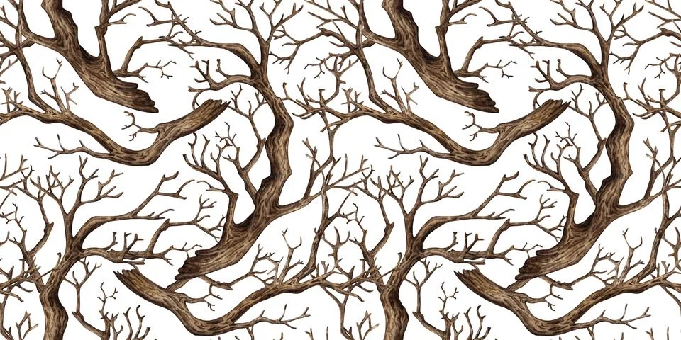 Dry tree branches pattern watercolor Stock Illustration