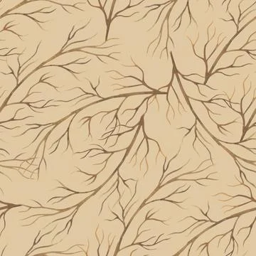 Dry tree branches. Tree seamless pattern on beige background. Stock Illustration