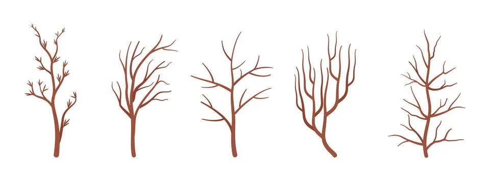 Dry tree brown branches set, dried decorative spooky sticks Stock Illustration