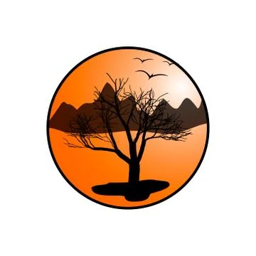 Dry tree in the desert. Vector illustration. Stock Illustration