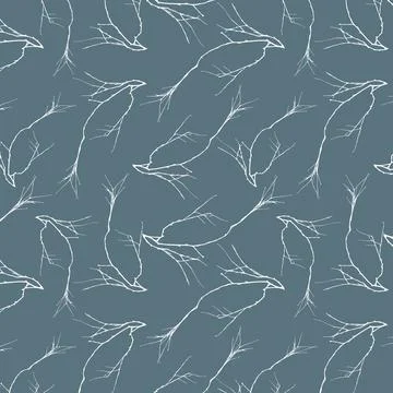 Dry twigs. Leafless tree branch pattern. Winter nature. Cherry leaves silhoue Stock Illustration