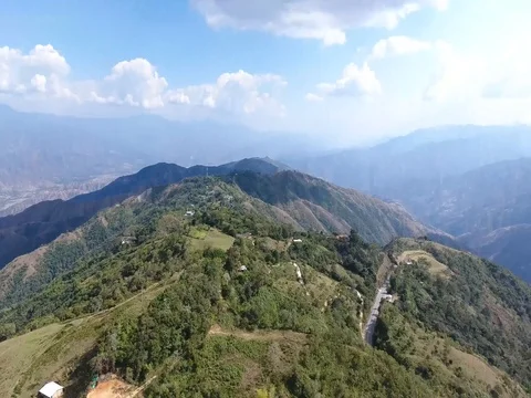 Dry valley front aerial view Stock Footage 72686301