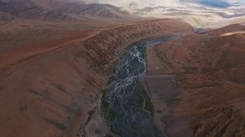Dry Valley with River Channels Drone View Stock Footage 311047150