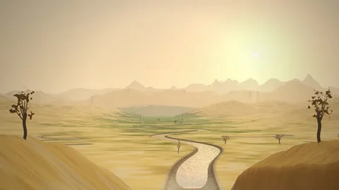 Dry Valley River Returning and Landscape Regrowing Rewilding Animation Видео 347127129