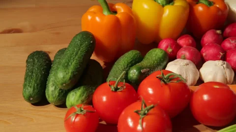 Dry vegetables on wood Stock Footage 56058377