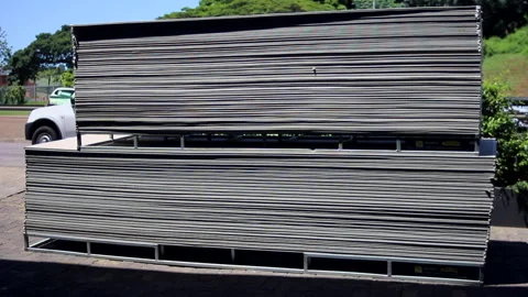 Dry walling stacked on side of road. Stock-Footage 139085867