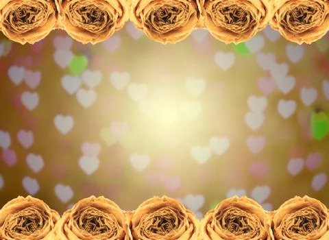 Dry white rose frame on blur heart bokeh Stock Photos