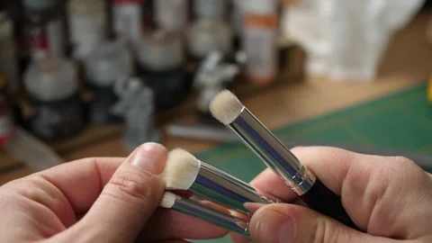 Drybrush brushes set, dry brush painting minis, miniatures for rpg game Stock Footage 260823215