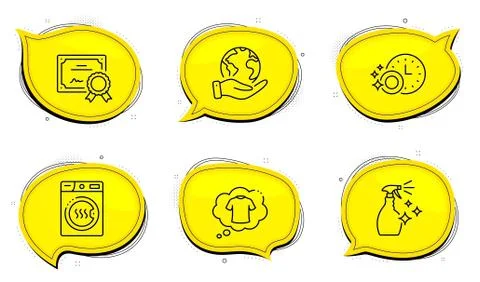 Dryer machine, Dishwasher timer and Washing cleanser icons set. T-shirt sign Stock Illustration
