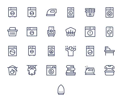 Dryer Vector Icon Collection featuring 25 Pixel Optimized 64x64 Regular Lin.. Stock Illustration