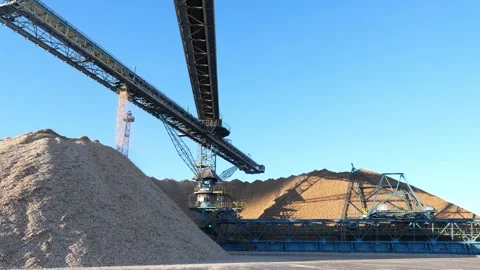 Drying and storage of wood chips in piles. General view of the paper mill. Stock Footage 321667750