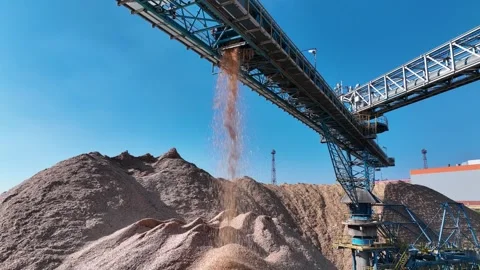 Drying and storage of wood chips in piles. General view of the paper mill Stock Footage 321671184