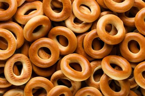 Drying bagels background. Top view Stock Photos