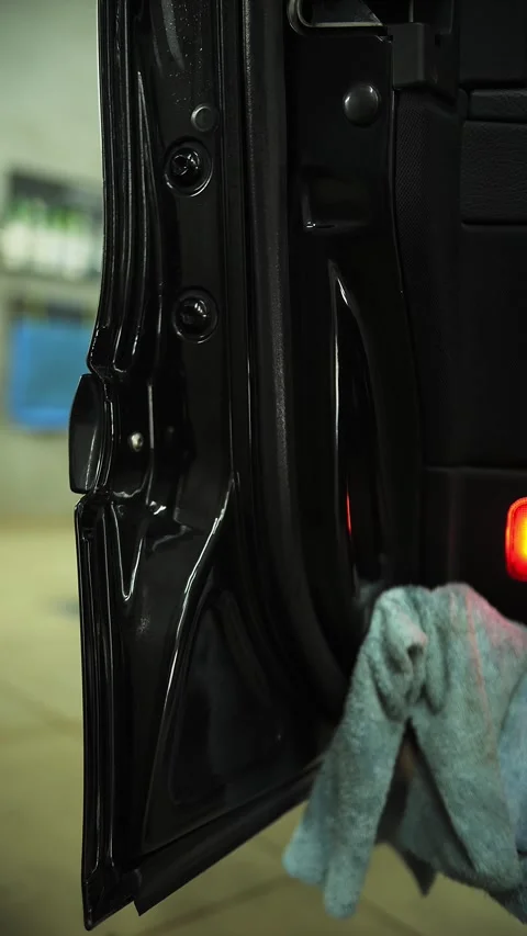 Drying Car Door with Microfiber Towel Stock Footage 289014060