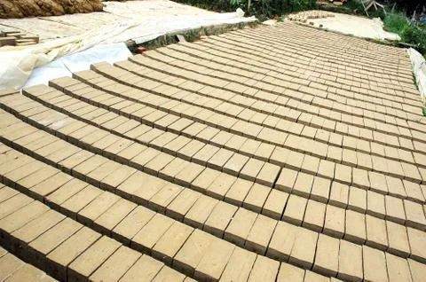 Drying clay molds in the manufacturing process of bricks 写真素材