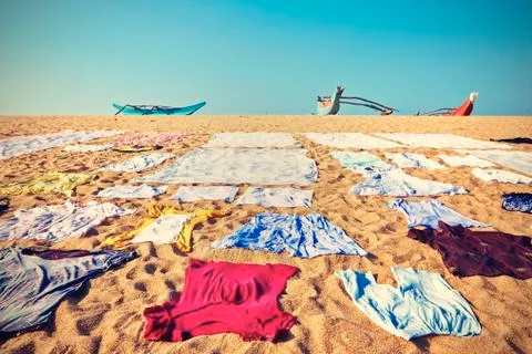 Drying clothes on the beach 스톡 사진