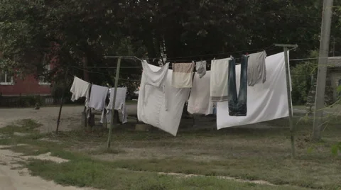 Drying clothes, Belarus, yard.Krichev Stock Footage 54214175