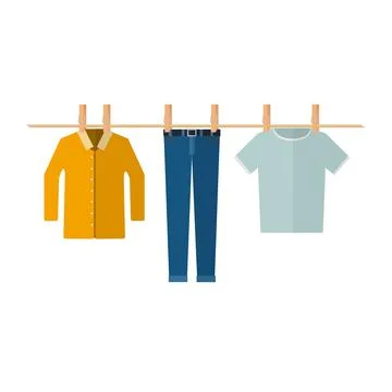Drying clothes on a clothesline Stock Illustration