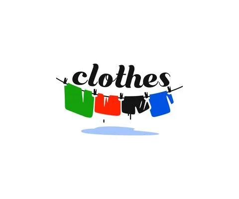 Drying clothes in clothesline logo design. Wet clothes drying on washing line Stock Illustration