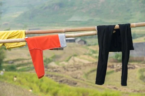 Drying clothes on the mountain Stock Photos