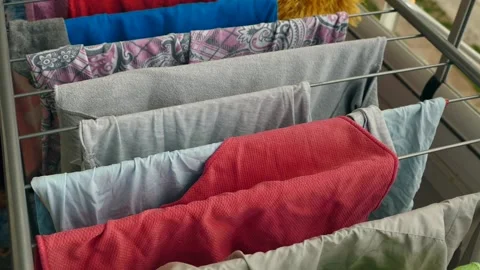 Drying clothes washed on the clothes hanger, Stock Footage 132761847