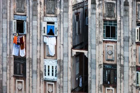 Drying clothes in the windows Stock Photos