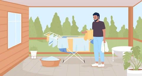 Drying clothes without dryer for energy saving flat color vector illustration 스톡 일러스트