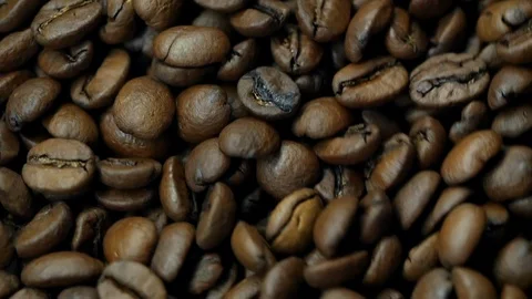 Drying coffee beans after roasting, juicy close-up Stock Footage 129400844