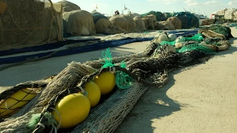 Drying fishing nets Stock Footage 83462294