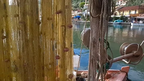 Drying fishing nets. Stock Footage 320346451
