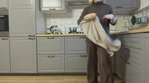 Drying Hands With Kitchen Towel Stock Footage 344248183