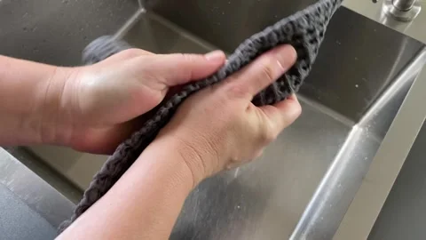 Drying hands with towel 스톡 동영상 342335559