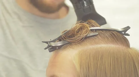Drying the head in the barbershop Stock Footage 58491731