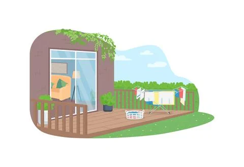 Drying laundry in back yard 2D vector web banner, poster Illustrazione stock