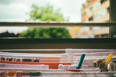 Drying laundry on the terrace 스톡 사진